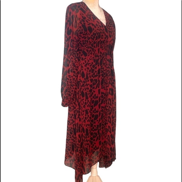 Buffalo David Bitton V-neck Red & Black Animal Print Midi Dress XS Date Night - Picture 4 of 9
